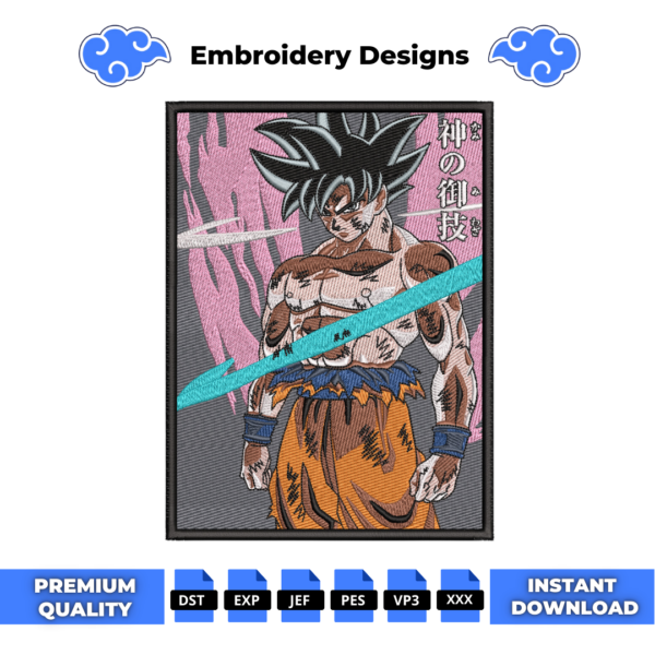 Goku Ultra Instinct Vertical Embroidery Design