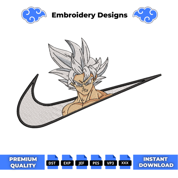 Goku White Swoosh Embroidery Design