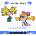 Hey Arnold and Helga Embroidery Design