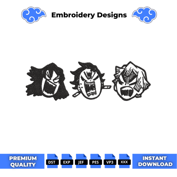 Inosuke Tanjiro Zenitsu Rage Embroidery Design