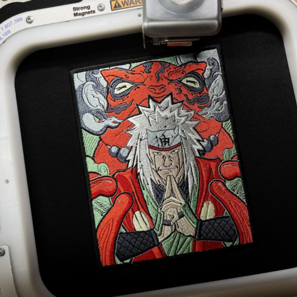 Jiraiya and Toad Embroidery Design stitched by a customer