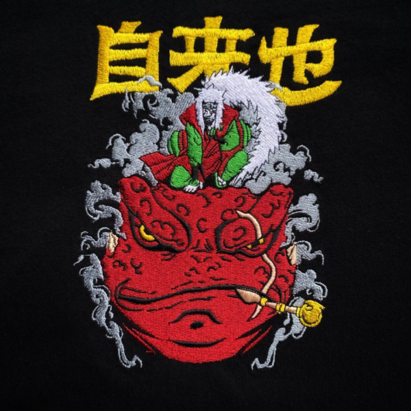 Jiraiya Toad and Logo Embroidery Design stitched by a customer