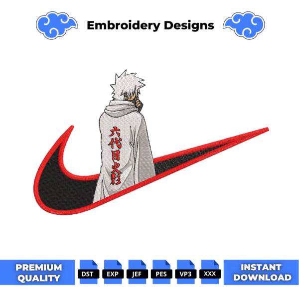 Kakashi Hokage Swoosh Embroidery Design