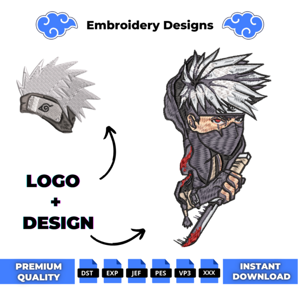 Kakashi Knife and Logo Embroidery Design