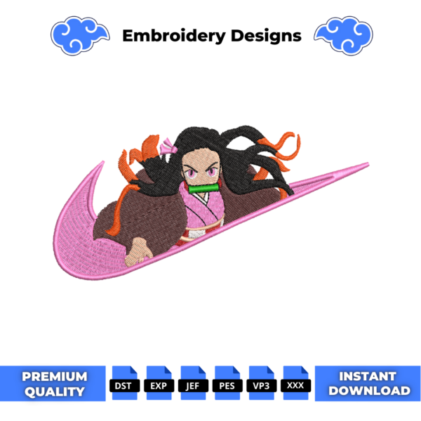 Kamado Nezuko Swoosh Embroidery Design