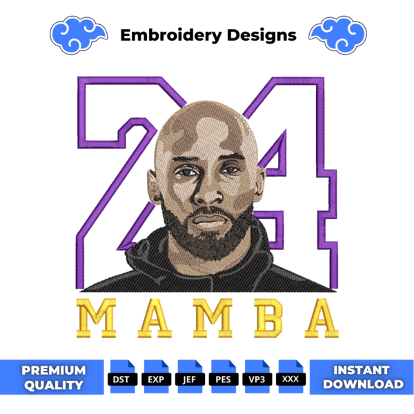 Kobe Bryant 24 Mamba Embroidery Design