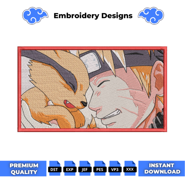 Kurama and Naruto V2 Embroidery Design