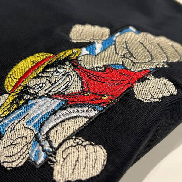 Luffy Multi Punch Embroidery Design stitched by a customer