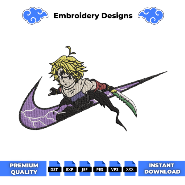 Meliodas Swoosh Anime Embroidery Design