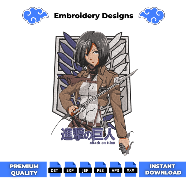 Mikasa Ackerman Embroidery Design