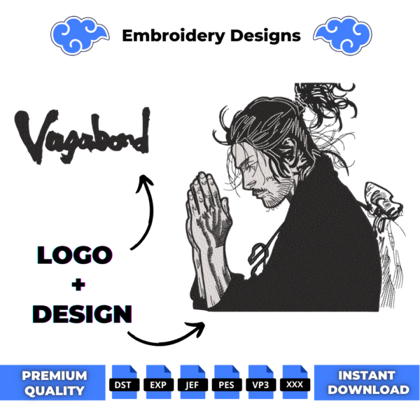 Musashi Miyamoto Pray and Logo Embroidery Design