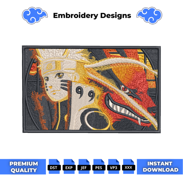 Naruto and Kurama Anime Embroidery Design