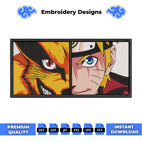 Naruto and Kurama Embroidery Design