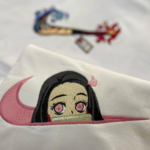 Nezuko Face Swoosh Embroidery Design stitched by a customer