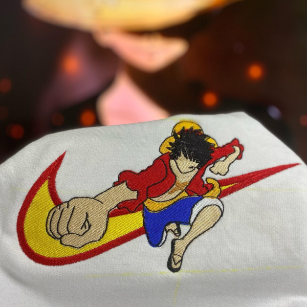 One Piece Luffy Swoosh Embroidery Design stitched by a customer