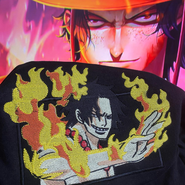 Portgas D Ace On Fire Embroidery Design stitched by a customer