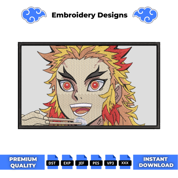 Rengoku Eating Rice Boxed Embroidery Design