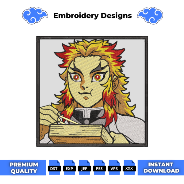Rengoku Eating Rice Embroidery Design