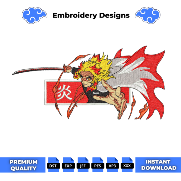 Rengoku Embroidery Design