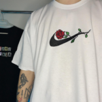 Rose Swoosh Embroidery Design stitched by a customer