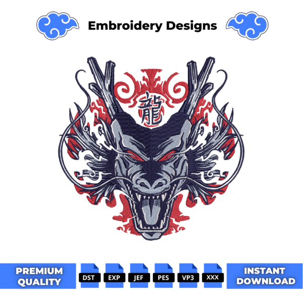 Shenron Face Embroidery Design