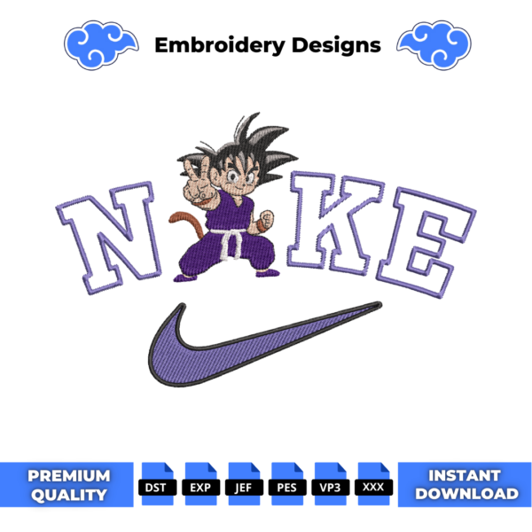 Son Goku Swoosh Anime Embroidery Design