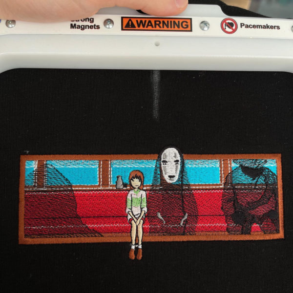Spirited Away Train Embroidery Design stitched by a customer