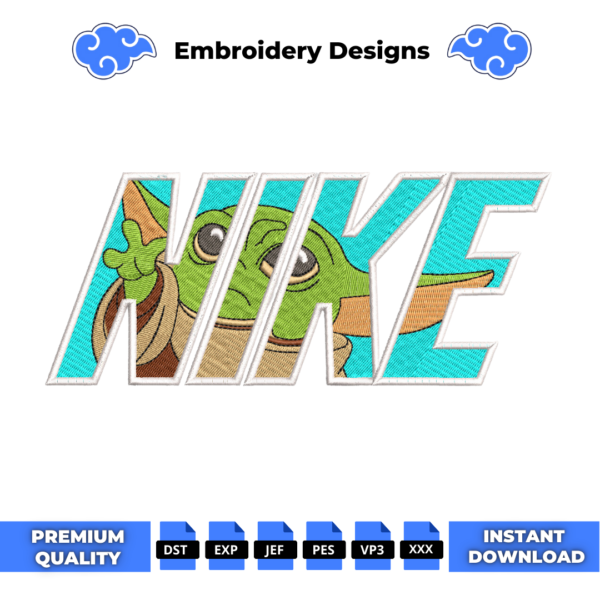 Swoosh Baby Yoda Embroidery Design