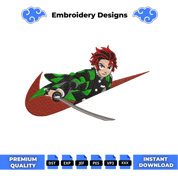 Tanjiro Swoosh Anime Embroidery Design