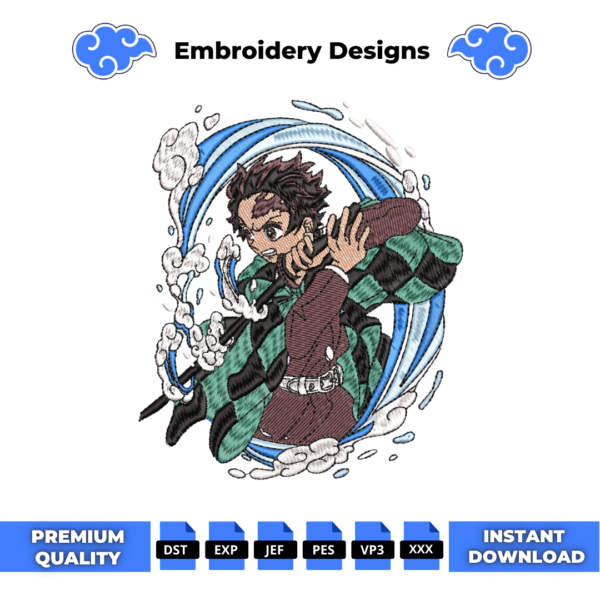 Tanjiro Water Attack Anime Embroidery Design