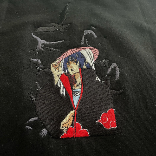 Uchiha Itachi and Logo Embroidery Design stitched by a customer