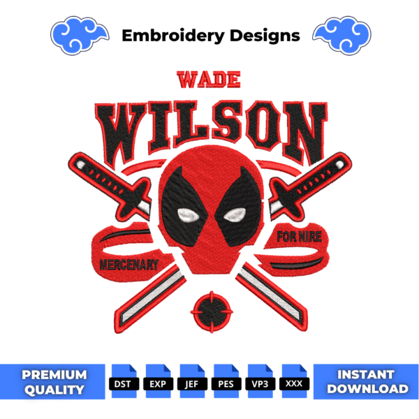 Wade Wilson Deadpool Embroidery Design
