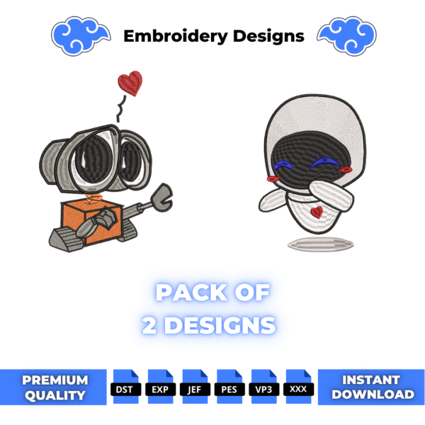 Wall E and EVA Embroidery Design