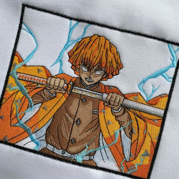 Zenitsu Attack Boxed Anime Embroidery Design stitched by a customer