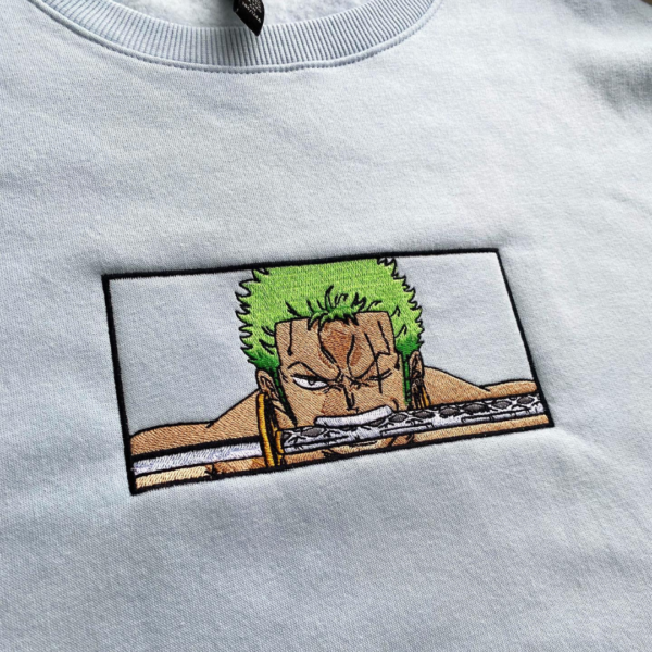 Zoro Bite The Sword Embroidery Design stitched by a customer