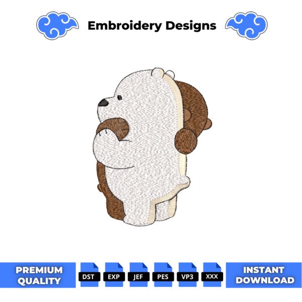 Bare Bear Hug Embroidery Design