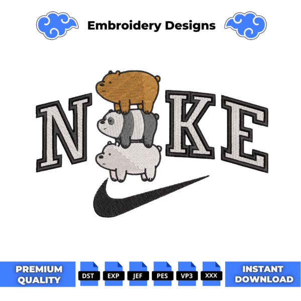 Bare Bear Swoosh Embroidery Design