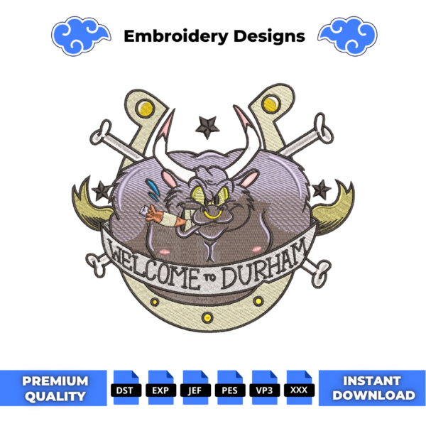 Bull Welcome to Durham Toon Embroidery Design