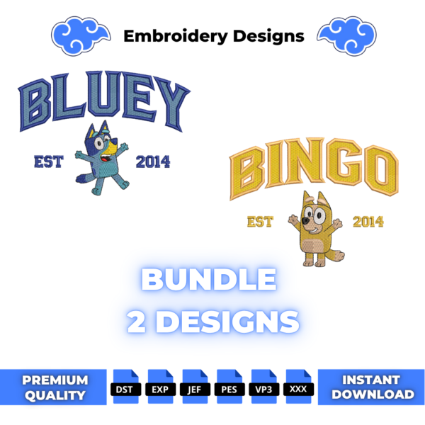 Bundle Bluey and Bingo Embroidery Design