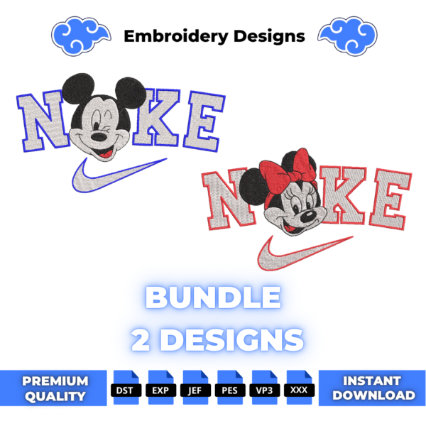Bundle Mickey and Minnie Face Embroidery Design