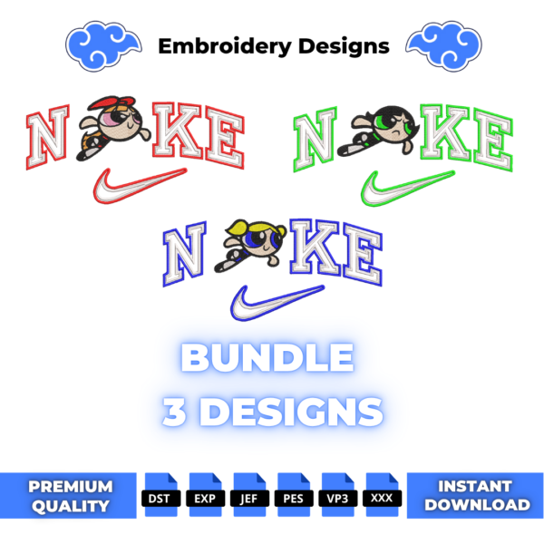 Bundle Powerpuff Girls Swoosh Embroidery Design