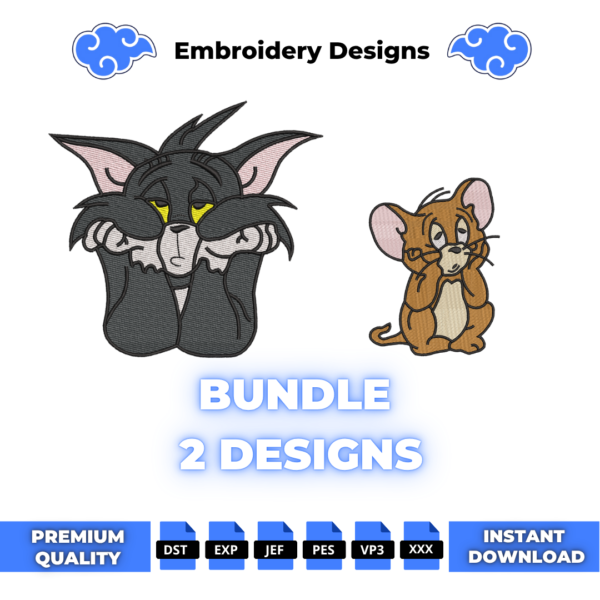 Bundle Tom and Jerry Sad Embroidery Designs