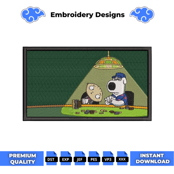 Cheating Stewie Griffin Poker Embroidery Design