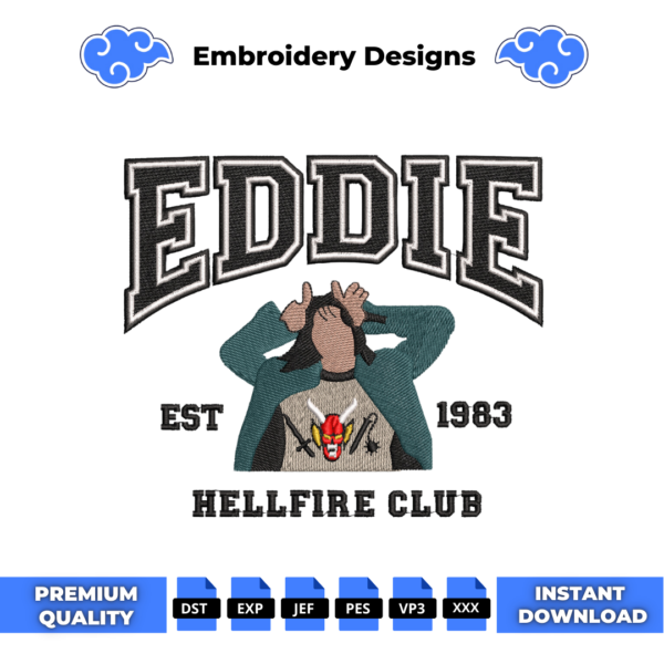 Eddie Stranger Things College Embroidery Design