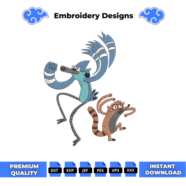 Mordecai and Rigby Embroidery Design
