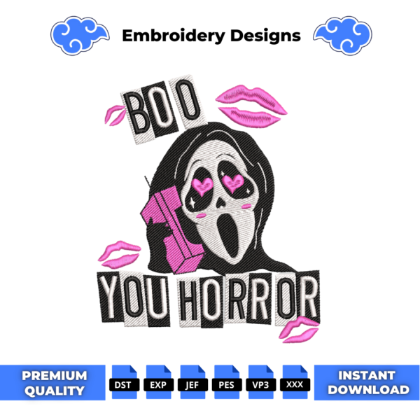 Scream Boo You Horror Embroidery Design