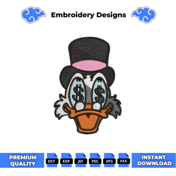 Scrooge Dollar Eyes Embroidery Design