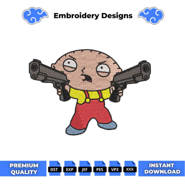 Stewie Griffin with Guns Embroidery Design