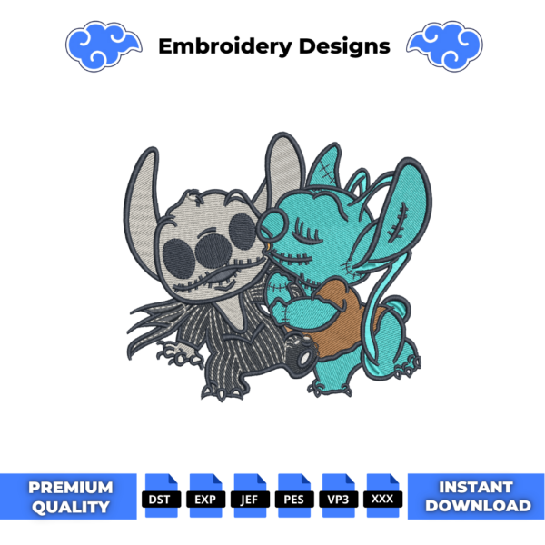 Stitch Angel X Jack Sally Embroidery Design