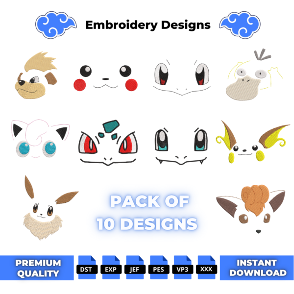 Bundle Pokemon Face Embroidery Design